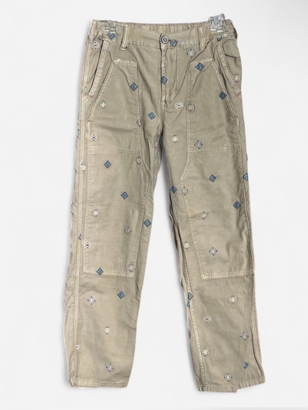 Pilcro Anthropologie Jeans Women 26 Embroider Khaki The Roamer Cargo Straight